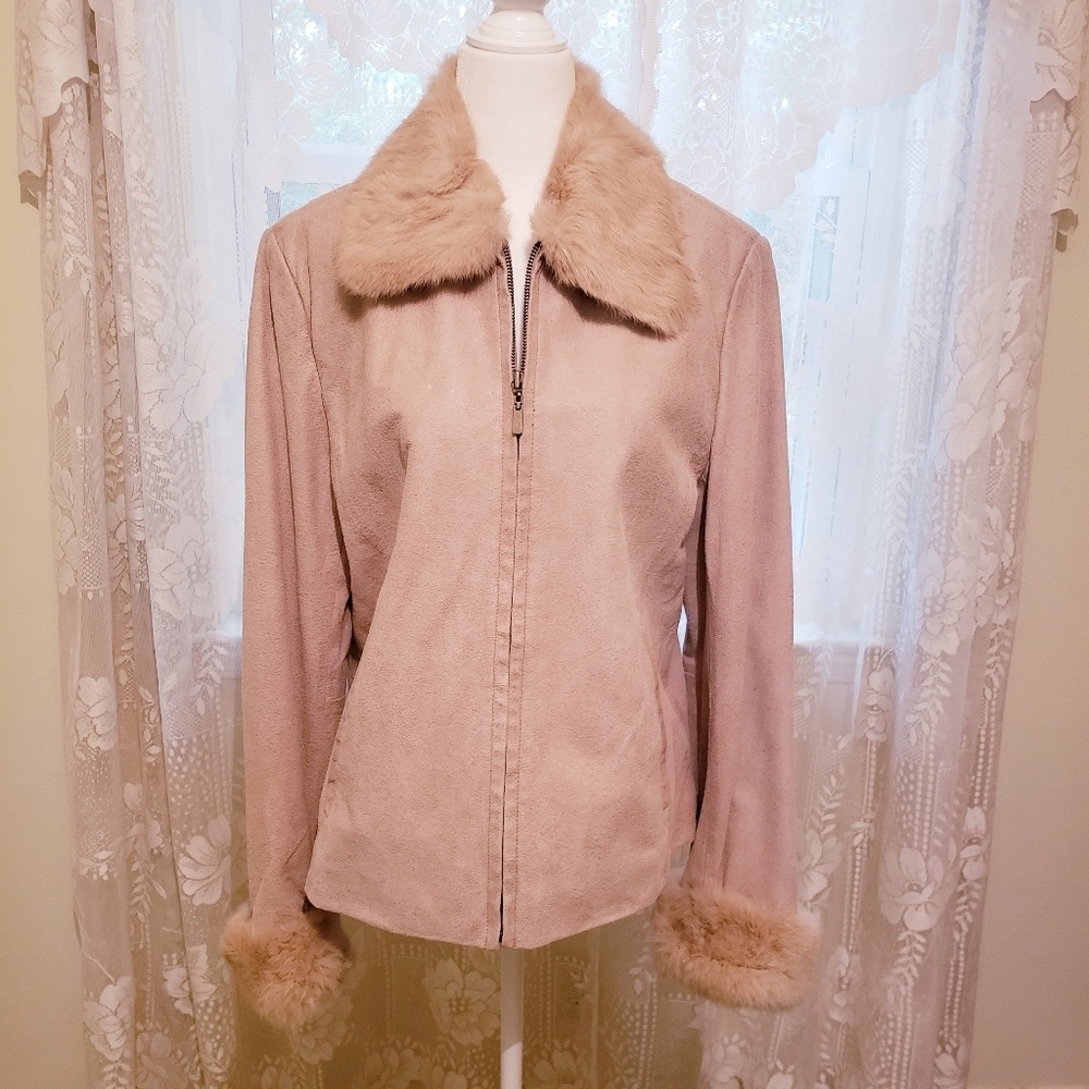 Adler Collection Suede Jacket with Fur Collar